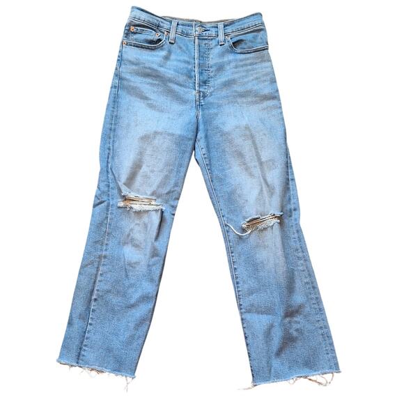 Levi's Women 28 Light Wash Distressed Ribcage Straight Ankle Denim Jeans - Picture 1 of 6